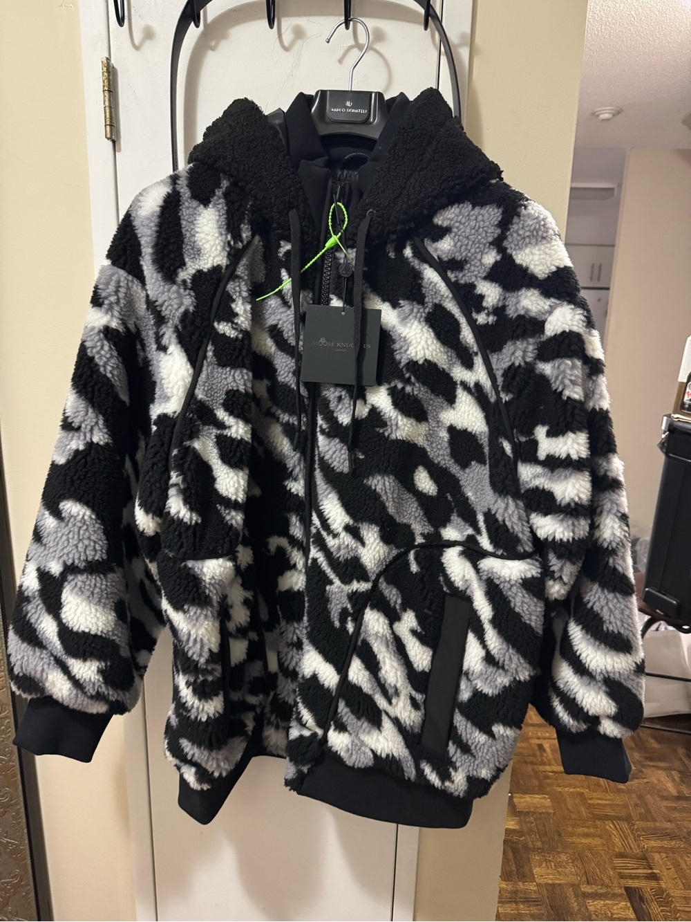 Moose Knuckles Black & White Sherpa Bomber Jacket